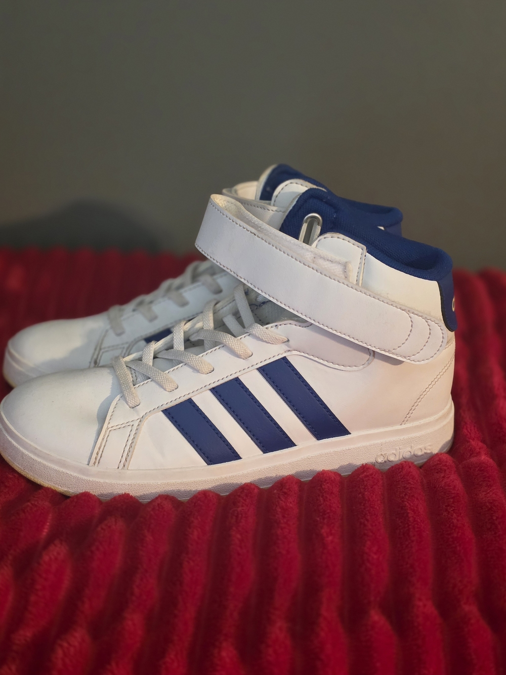 adidas Kids High-Top Sneakers in White and Blue